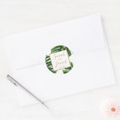 Tropische Palm Leaf groen roos gouden bruiloft sti Ronde Sticker (Envelop)