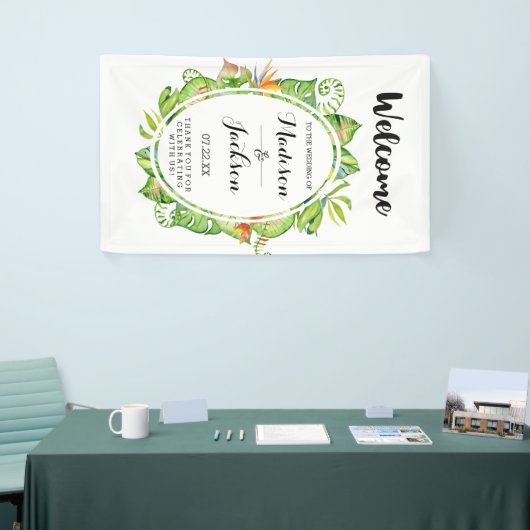 Tropische Palm Leaf Island krans bruiloft welkom Spandoek (Beurs)