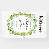 Tropische Palm Leaf Island krans bruiloft welkom Spandoek (Horizontaal)