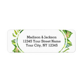 Tropische Palm Leaf krans bruiloft retour adres Etiket