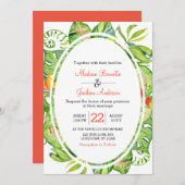 Tropische Palm Leaf krans bruiloft uitnodiging (Voorkant / Achterkant)