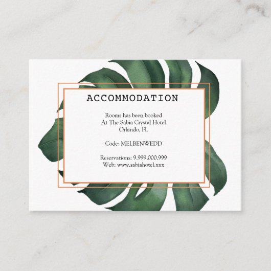 Tropische Palm Leaf Monstera accommodatie Informatiekaartje (Voorkant)