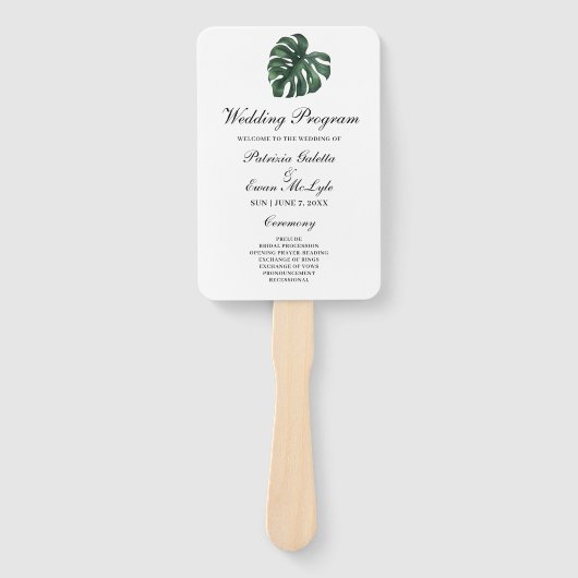 Tropische Palm Leaf Monstera Wedding programma Handwaaier (Voorkant)
