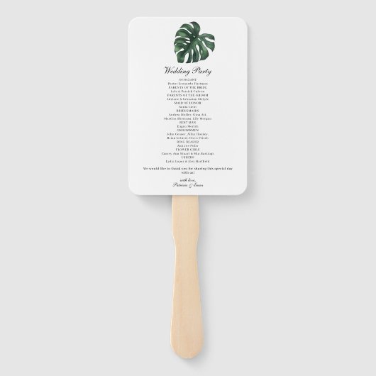Tropische Palm Leaf Monstera Wedding programma Handwaaier (Achterkant)