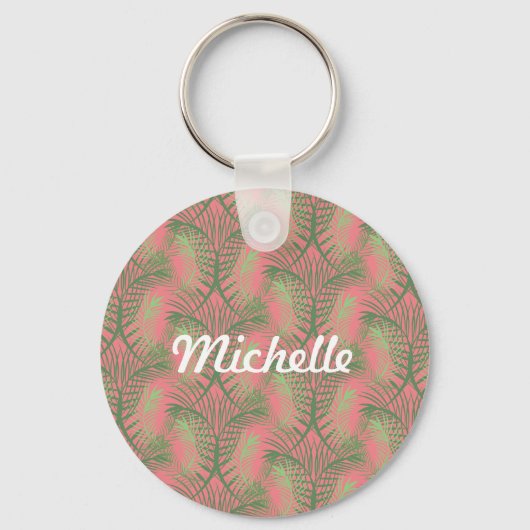 Tropische palm Leaf roze Patroonnaam Sleutelhanger (Voorkant)