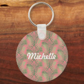 Tropische palm Leaf roze Patroonnaam Sleutelhanger (Voorkant)