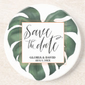 Tropische palm Leaf Save the date Sandstone Zandsteen Onderzetter (Voorkant)