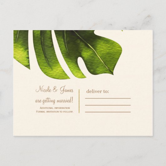 Tropische palm Leaf Summer Elegant Save the Date Aankondigingskaart (Achterkant)