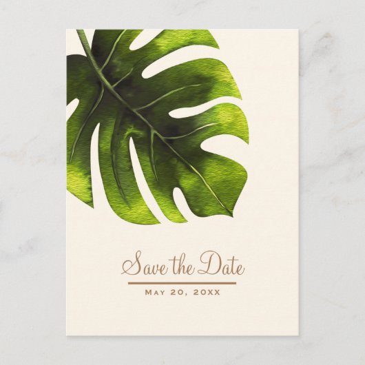Tropische palm Leaf Summer Elegant Save the Date Aankondigingskaart (Voorkant)