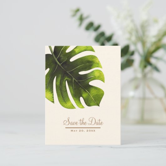 Tropische palm Leaf Summer Elegant Save the Date Aankondigingskaart (Staand voorkant)