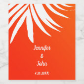 Tropische Palm Leaf Sunset Sinaasappel Strand Wedd Wijn Etiket (Enkel label)