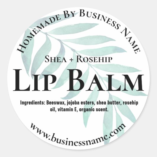 Tropische Palm Leaf Witte Lip Balm Tube Labels (Voorkant)