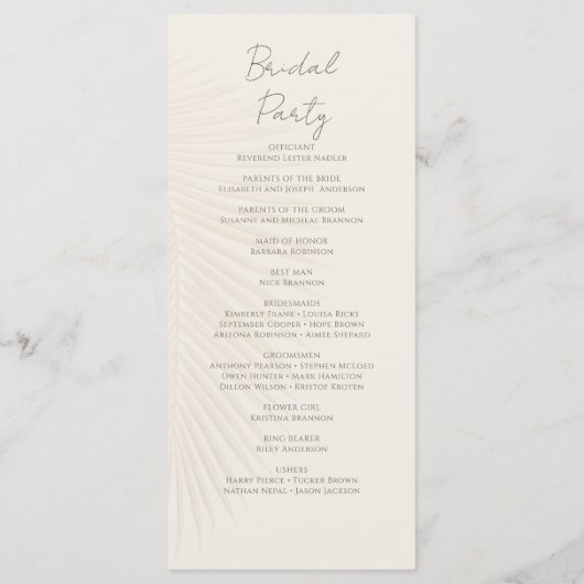 Tropische Palm Leaf Woestijn Trouwprogramma Menu (Achterkant)