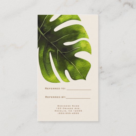 Tropische Palm Leaf Zomer Elegant Verwijs een vrie Aanbevelingskaartje (Achterkant)