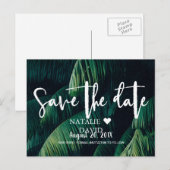 Tropische Palm Leaves Beach Wedding Save the Date Aankondigingskaart (Voorkant / Achterkant)