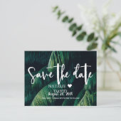 Tropische Palm Leaves Beach Wedding Save the Date Aankondigingskaart (Staand voorkant)