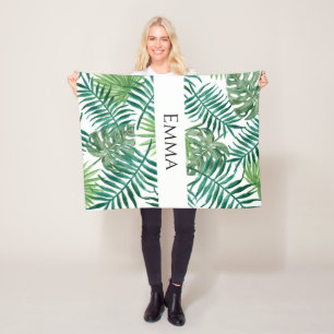Tropische palm Leaves Greenery Name Fleece Deken