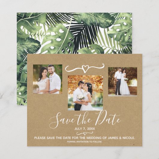 Tropische palm Leaves Wedding Photo Save the Date (Voorkant / Achterkant)