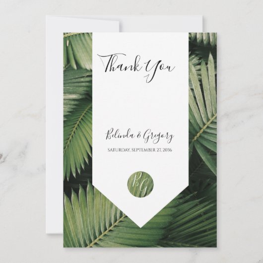 Tropische palm leveert Greenery Wedding Bedankkaart (Voorkant)