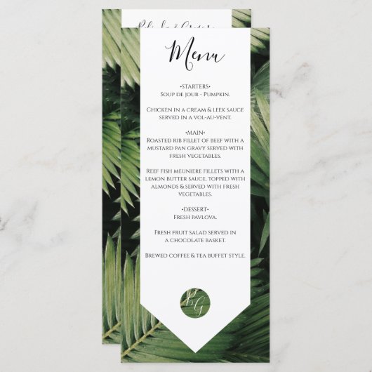 Tropische palm leveert Greenery Wedding Menu (Voorkant / Achterkant)