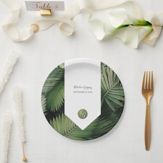 Tropische palm leveert Greenery Wedding Papieren Bordje (Huwelijk)