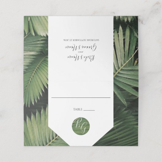 Tropische palm leveert Greenery Wedding Place Card Plaatskaartje (Buitenkant ongevouwen)