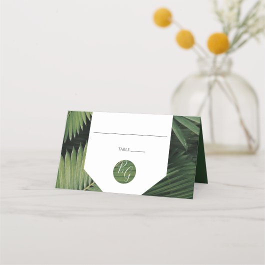 Tropische palm leveert Greenery Wedding Place Card Plaatskaartje (Voorkant)