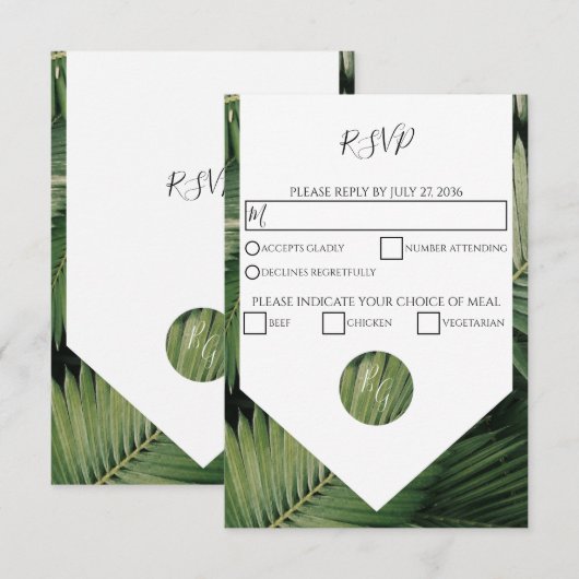 Tropische palm leveert Greenery Wedding RSVP Kaart (Voorkant / Achterkant)
