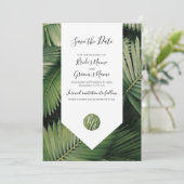 Tropische palm leveert Greenery Wedding Save The Date (Staand voorkant)