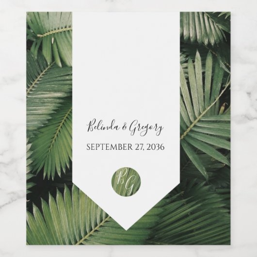 Tropische palm leveert Greenery Wedding Wijn Etiket (Enkel label)