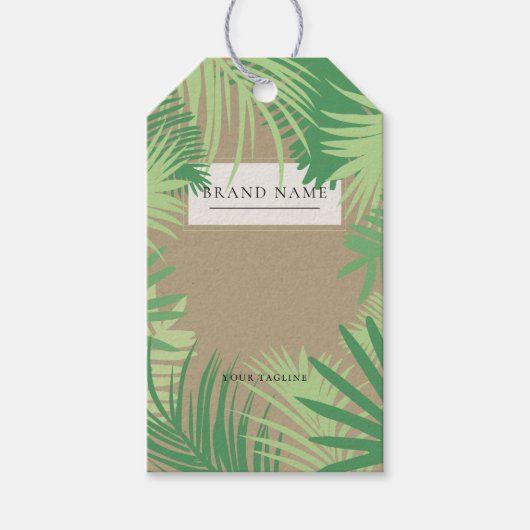 Tropische Palm Logo QR Code Hang Labels W/String Cadeaulabel (Voorkant)