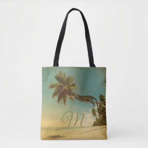 Tropische palm Lopard  Elegant Monogram Tote Bag