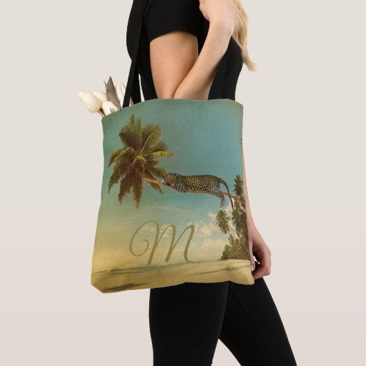 Tropische palm Lopard Elegant Monogram Tote Bag (Dichtbij)
