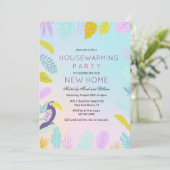 Tropische Palm Macaw Vogel Housewarming Uitnodigin Kaart (Staand voorkant)