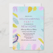 Tropische Palm Macaw Vogel Housewarming Uitnodigin Kaart (Voorkant)