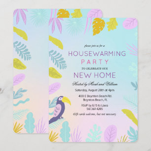Tropische Palm Macaw Vogel Housewarming Uitnodigin Kaart