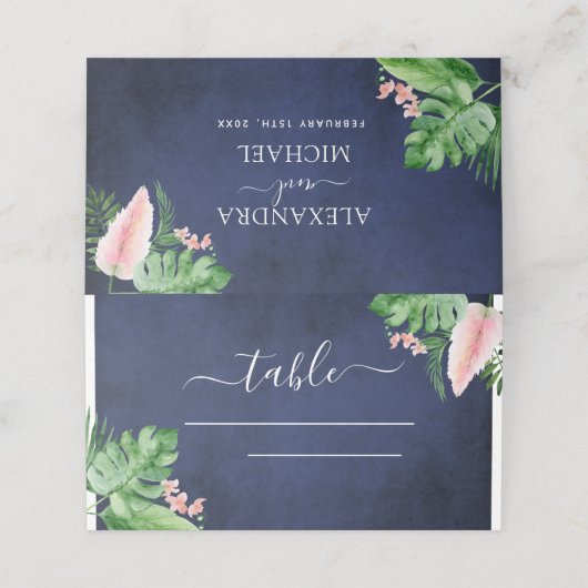 Tropische Palm Marine Blauwe Trouwplaats Kaart Plaatskaartje (Buitenkant ongevouwen)