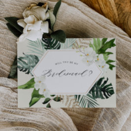 tropische palm met florale bridesmaïde uitnodiging briefkaart