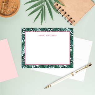 Tropische Palm Monstera Bladeren Roze Aangepaste N Notitiekaartje