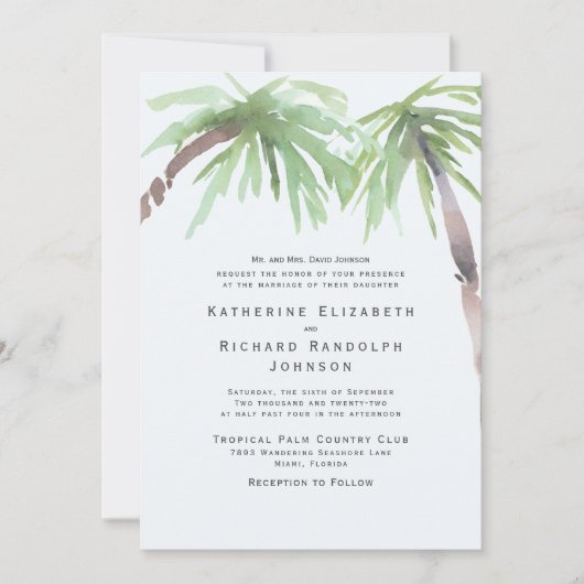 Tropische Palm One Venue Seafoam bruiloft Kaart (Voorkant)