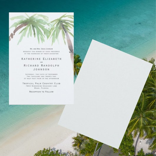 Tropische Palm One Venue Seafoam bruiloft Kaart