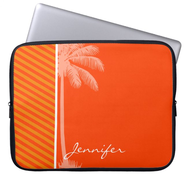 tropische palm; Oranje strepen Laptop Sleeve (Voorkant)