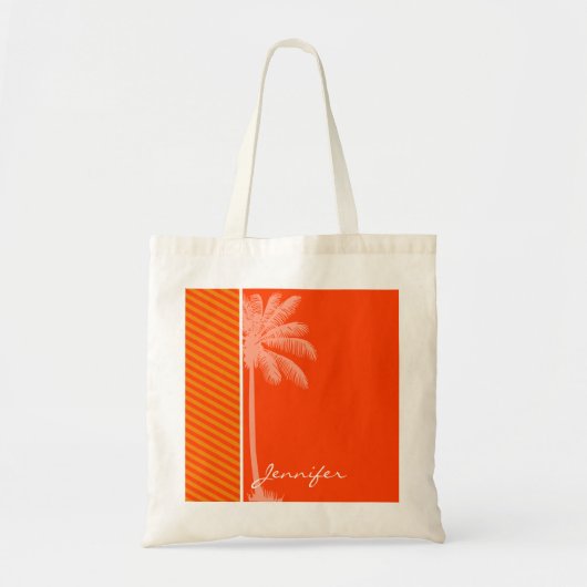 tropische palm; Oranje strepen Tote Bag (Voorkant)