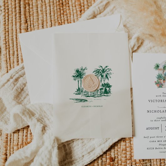Tropische Palm Overlay | Bestemming Trouwdag Vellum Uitnodigingen