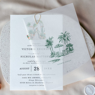 Tropische Palm Overlay   Bestemming Trouwen Vellum Uitnodigingen
