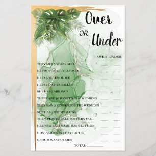 Tropische Palm OverOrUnder Bruidsfeest Spelkaart Flyer