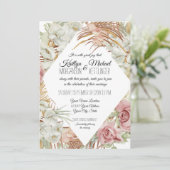 Tropische palm Pampas Grass Greenery Blush Floral Kaart (Staand voorkant)