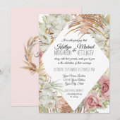 Tropische palm Pampas Grass Greenery Blush Floral Kaart (Voorkant / Achterkant)