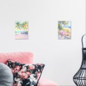 Tropische Palm Pastel Kustmuur Art Set van 2 (Woonkamer)