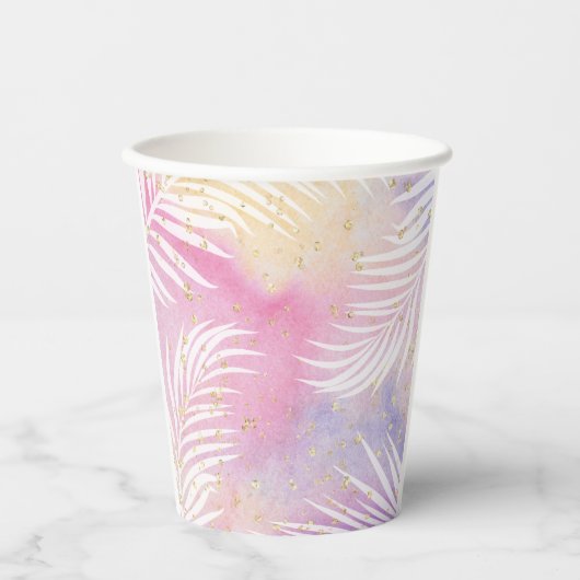 Tropische Palm Pastel Rainbow Pool Party Papieren Bekers (Voorkant)